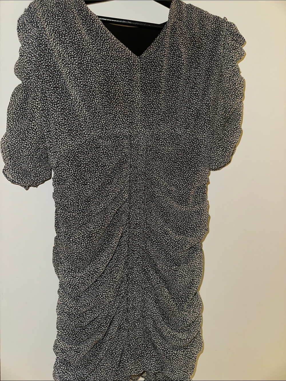 Black & White Leopard Prints Mini Dress with Ruched Detail